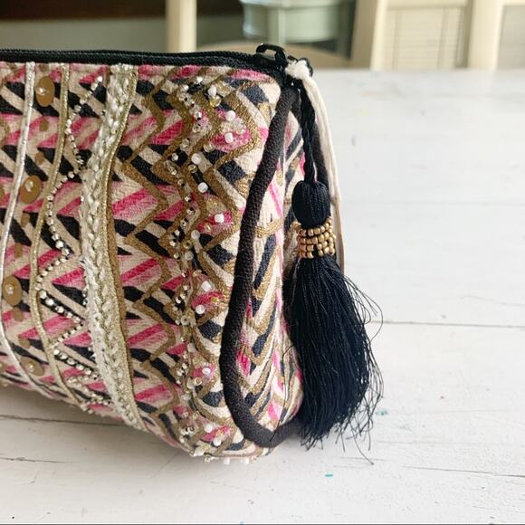 Boho Embellished Clutch With Tassel - Picture 4 of 9